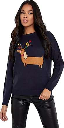 Brave Soul Women's Sweater Taglia M Crema Di Natale Renna Corna glitter cuore 