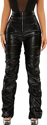 MakeMeChic Women's Faux Leather Pants Straight Wide Leg Leather Pants