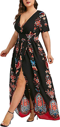 Boho Maxi Dress for Women Plus Size Vintage Floral Print Loose Casual Sleeveless/Long Sleeve V Neck Party Dresses with Pocket 