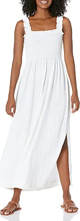 Calvin Klein Womens Sleeveless Maxi Dress with Smocked Bodice, White, 16