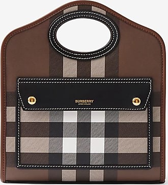 BURBERRY - Check-print mini woven and leather top-handle bowling