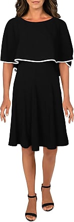 Gabby Skye Womens Short Sleeve Round Neck Fit and Flare Cape Dress, Black/Ivory, 4