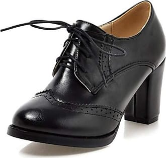 ggudd Women's Brogue Classic Low Heel Round Toe Lace Up Oxfords Shoes 