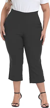 HDE Women's Plus Size Pull On Capris with Pockets Cropped Pants Charcoal 1X