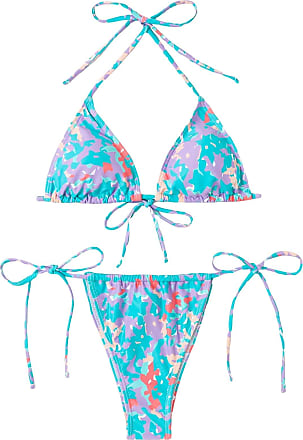 SOLY HUX Women's Floral Print Bikini Sets Halter Tie Side Triangle Sexy  Swimsuits, Multi Flower Deep Pink, M price in UAE,  UAE