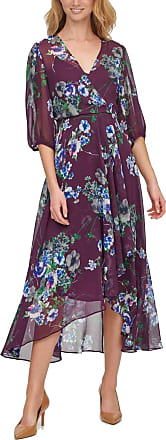 Calvin Klein Womens Floral Print Faux Wrap Maxi Dress Purple 14