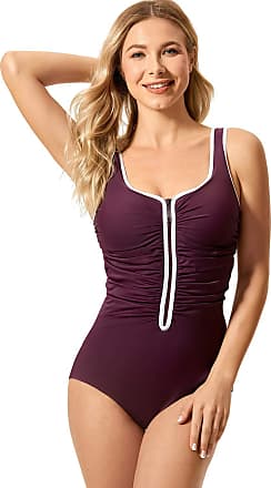 Delimira Womens One Piece Zip Front Skirted Bathing Suits Swimdress Swimsuit 