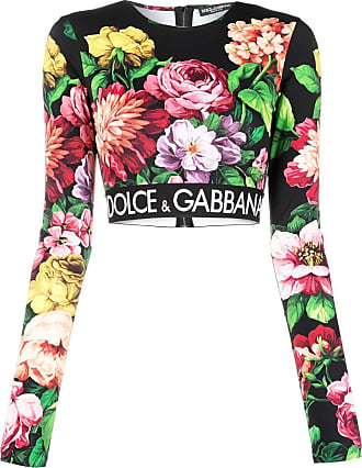 Dolce & Gabbana Tulle Crop Top With Branded Elastic in Black Womens Clothing Tops Long-sleeved tops 