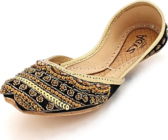 AARZ LONDON Women Ladies Plain Leather Traditional Indian Casual Handmade Flat Khussa Pumps Shoes Size 