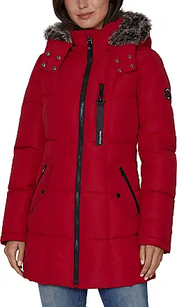 Nautica Women's 3/4 Midweight Stretch Puffer Jacket with Hood