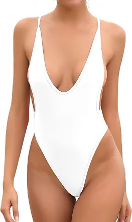 SHEKINI Women's High Cut One Piece Bathing Suit Backless Thong