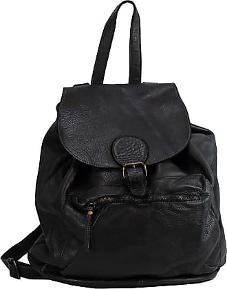 Rucksack schwarz Leder Made in Italy Damen Rucksacktasche Schultertasche OTF600S