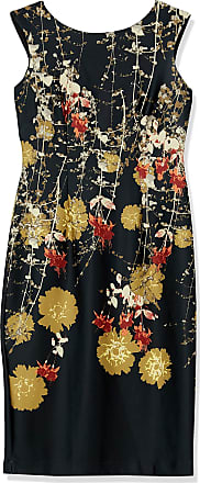 Gabby Skye Womens Floral Print Sheath Dress, Black/Mustard, 10