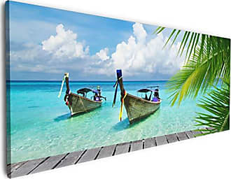 Wallario Premium Glasbild Sonnenboot unter Palmen 20 x 20 cm Meer Karibik
