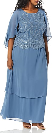 Le Bos Womens Plus Size Sequin Embroidered Tiered Long Dress