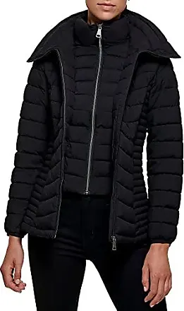 DKNY Women's Quilted Water Resistant Hooded Down Coat (Black, L