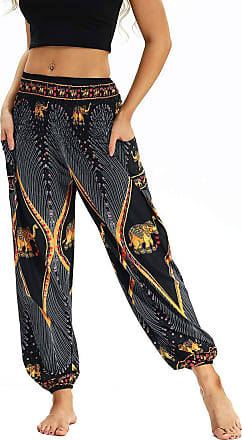 sunmoot Boho Print Yoga Pants Womens Men High Waist Casual Summer Loose Baggy Jumpsuit Elastic Waist Harem Trousers 