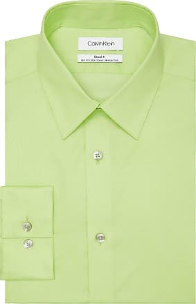 Calvin Klein Mens Dress Shirt Slim Fit Herringbone Stretch, Chartreuse, 16.5 Neck 34-35 Sleeve