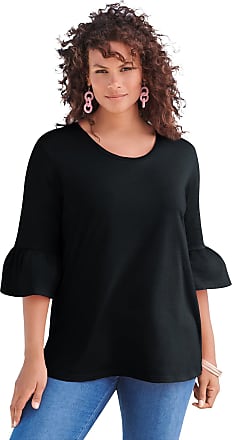 Roaman's Women's Plus Size Bell-Sleeve Pointelle Cardigan Sweater, Size: 30/32, Gray
