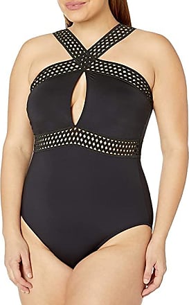 Kenneth Cole Womens Go For The Gold One Piece Plunge Halter Swimsuit Multi L