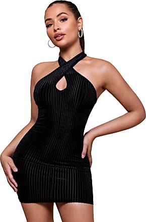SheIn Women's Mock Neck Sleeveless Ruched Dress Bodycon Pencil Solid Dresses 