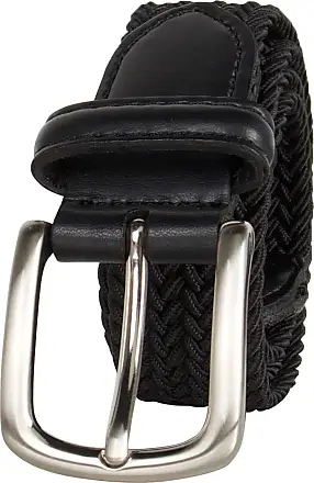 Mens Braided Elastic Stretch Belt Leather Tipped End and Silver Metal  Buckle (Black-S)
