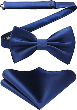 Deep Navy Mens Pre-tied Pure Color PU Leather Bow Tie Luxury Bowtie 