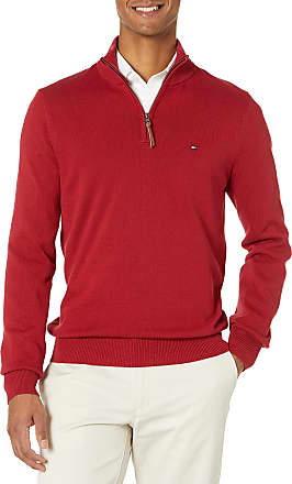 Tommy Hilfiger Men's Chili Red/Navy Stripe Lightweight Crew Pullover Sweater 