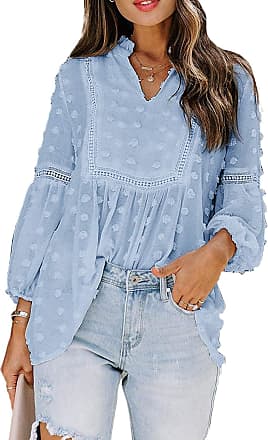 Willow S Womens 2019 Fashion Comfy V-Neck Pleated Floral Print Long Sleeve Casual Loose Tops T-Shirt Blouse 