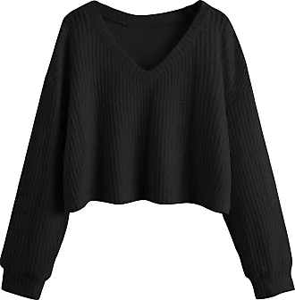 SOLY HUX Womens Long Sleeve Crop Tops T Shirts Ribbed Knit Lace Ruched  Sweetheart Neck Casual Basic Fitted Tees