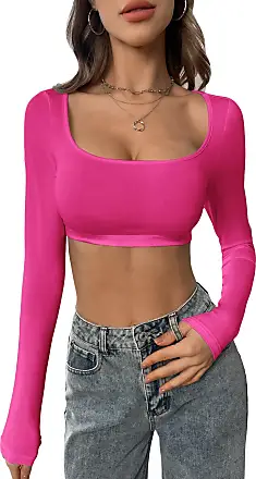 Pink Basic Fitted Crop Long Sleeve Top, Tops