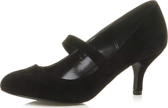 5 UK Ajvani Womens Ladies mid Heel Mary Jane Strap Smart Work Comfort Court Shoes Black Matte 
