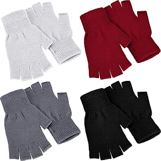 Satinior 2 Pair Unisex Half Finger Gloves Winter Stretchy Knit Fingerless Gloves in Common Size Black+Grey 