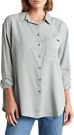 Calvin Klein Women's Split Hem Button Down Shirt with Roll Tab Sleeves,  White, X-Large
