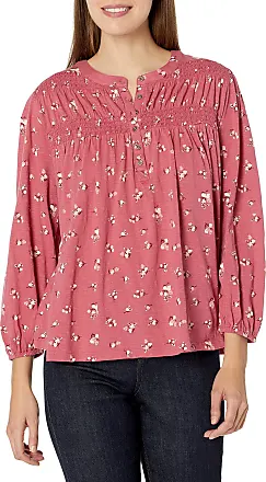 Lucky Brand womens Tie Neck Top Blouse, Burgundy/Multi, Large US