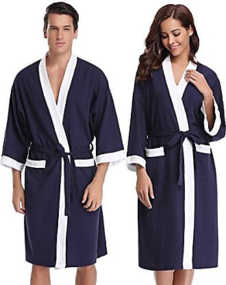 Aiboria Damen Bademantel Morgenmantel Baumwolle Waffel Kimono Robe Klassische V Kragen mit Zwei Tasche Saunamantel