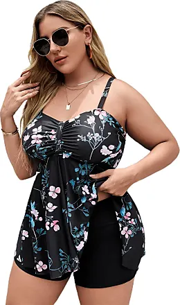 MakeMeChic Women's Plus Size One Piece Swimsuit Short Sleeve Zipper Front Shorts  Bathing Suit Black and Blue 0XL at  Women's Clothing store