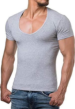Hommes T-shirts col en V profond Fitness Tops Tee à manches courtes Loisirs Pull d'été 