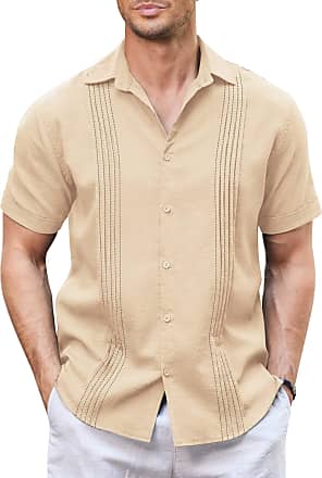 Buy COOFANDY Mens Hawaiian Shirt Sets Floral Cuban Collar Button Down Shirt  Suit, Brown Leaves - Cuban Collar, Large at