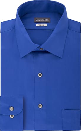 Van Heusen Mens Dress Shirts Regular Fit Lux Sateen Stretch Solid, Ballard Blue, 15 Neck 32-33 Sleeve
