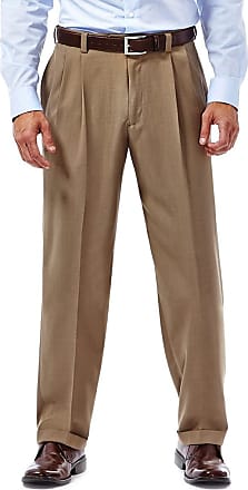 Haggar Mens Repreve Stria Gab Pleat Front Dress Pant,Taupe Stria,36x32