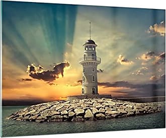 Wandbilder Glasbild Druck auf Glas Leuchtturm Meer Gebäude Himmel 50x100