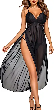 Women Lingerie Deep V Neck Nightwear One Piece Sexy Nightgowns Lace Mesh  Dress Babydoll Sexy Chemise Nightie Cami Dress Sleep Dress