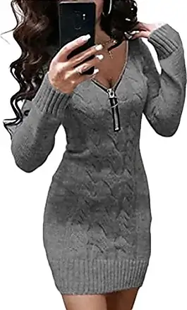 Robe pull droite col montant gris clair femme