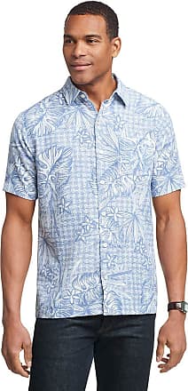 Van Heusen Mens Air Tropical Short Sleeve Button Down Poly Rayon Shirt, Colony Blue, Small