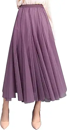 Women's Tulle Skirts Midi Elastic High Waist Pleated Mesh Flowy A-Line  Party Long Tutu Skirts…