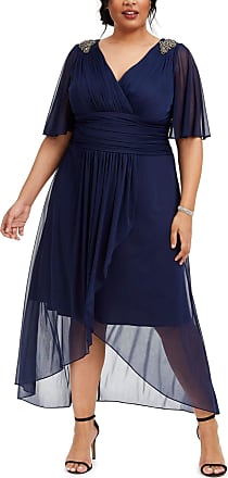 S.L. Fashions Womens Size Long Ruched Waist Dress with Sleeve Detail (Reg Petite), Navy Sheer Plus, 20W