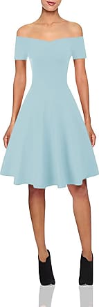 Grace Karin Womens Off Shoulder Picnic Swing Dress V-Neck Party Size XL Sky Blue CL020-7