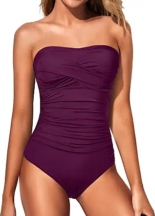 Yonique Womens Strapless One Piece Swimsuit Tummy Control Bandeau Bathing  Suits Slimming Twist Front Swimwear, Purple, Small : : Clothing,  Shoes & Accessories