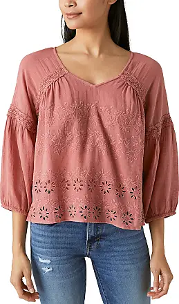 Lucky Brand Embroidered Square Neck Blouse In Deep Lichen Green